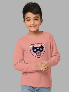 HELLCAT Boys Pink Printed Regular Fit Blended Cotton Long Sleeve Bio Finish T-shirt