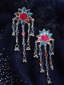 PANASH Silver-Toned & Red Star Shaped Drop Earrings
