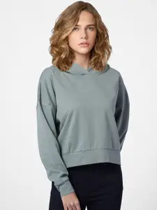 ONLY Women Green Hooded Cotton Sweatshirt