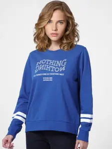 ONLY Women Blue & White Printed Cotton Sweatshirt