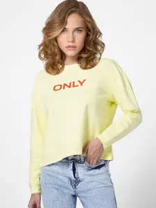ONLY Women Yellow Printed Cotton Sweatshirt