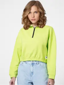 ONLY Women Green Crop Sweatshirt