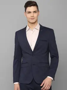 Allen Solly Men Navy Blue Solid Single-Breasted Formal Slim-Fit Blazers