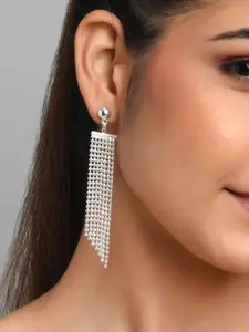 ToniQ Women Silver-Toned Geometric Drop Earrings