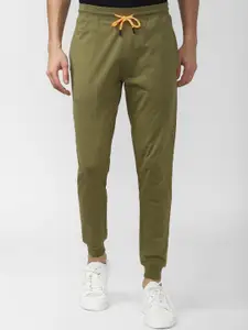Peter England Men Olive-Green Solid Cotton Joggers