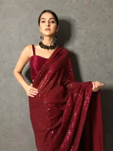 CLEMIRA Maroon Embellished Sequinned Saree