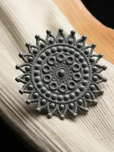 PANASH Silver-Toned Oxidised Adjustable Finger Ring