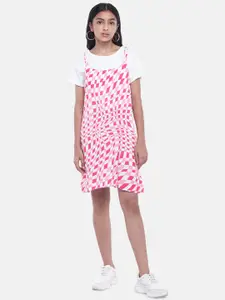 Coolsters by Pantaloons Pink & White Pinafore Dress