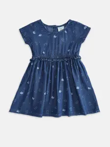 Pantaloons Baby Girls Blue Printed Fit & Flare Dress