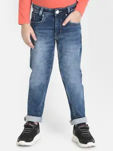 Crimsoune Club Boys Blue Urban Slim Fit Mildly Distressed Heavy Fade Stretchable Jeans