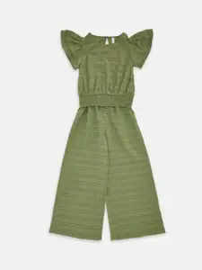 Pantaloons Junior Girls Olive Green Striped Top with Palazzo Set
