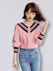 JC Collection Women Red Striped Casual Shirt
