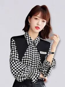 JC Collection Women White and Black Polyester Gingham Checks Casual Shirt
