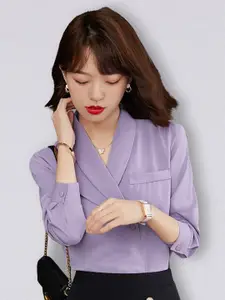 JC Collection Women Purple Solid Polyester Casual Shirt