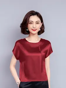 JC Collection Women Maroon Extended Sleeves Polyester Casual Top