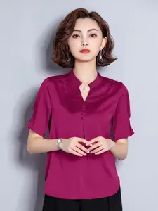 JC Collection Purple Solid Mandarin Collar Top