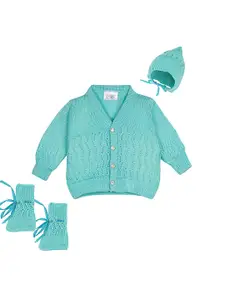 Little Angels Boys Green Cardigan With Cap and Socks