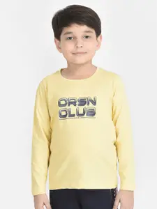 Crimsoune Club Boys Yellow & Blue Typography Printed T-shirt