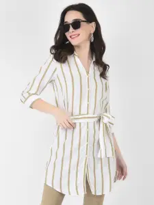 Crimsoune Club White & Yellow Striped Shirt Dress