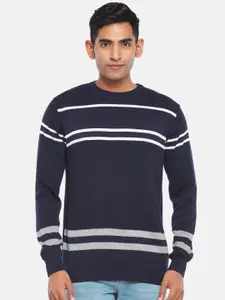 People Men Navy Blue & White Striped Pullover