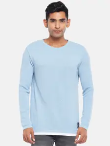 People Men Blue Solid Pullover