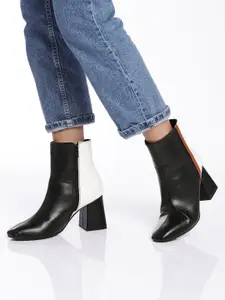 CORSICA Women Black & White Colourblocked Mid-Top Block Heel Boots