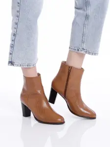 CORSICA Women Brown Textured Mid-Top Block Heel Regular Boots