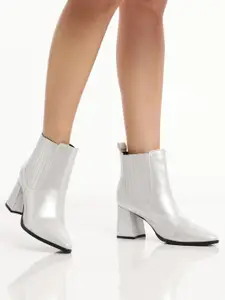CORSICA Women Silver Solid Mid-Top Block Heel Chelsea boots