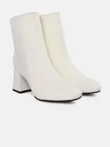 CORSICA Women White Solid Mid-Top Block Heel Regular Boots