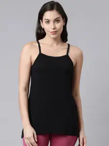 Kryptic Women Black Solid Pure Cotton Long Camisole