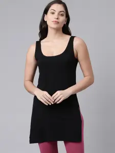 Kryptic Women Black Solid Cotton Long Camisole
