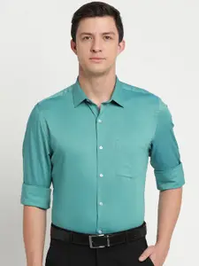 Turtle Men Teal Slim Fit Pure Cotton Formal Shirt