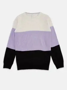 Pantaloons Junior Girls Black & Purple Colourblocked Pullover