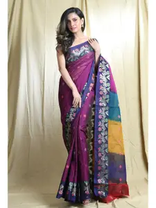 Arhi Purple & Blue Floral Zari Saree