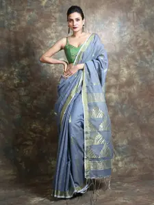 Arhi Grey & Gold-Toned Woven Design Zari Tissue Saree