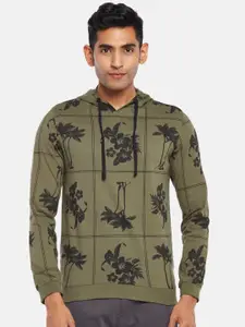Urban Ranger by pantaloons Men Olive Green & Black Floral Printed Tropical Slim Fit T-shirt