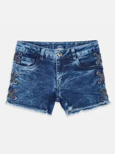 Pantaloons Junior Girls Washed Printed Denim Shorts