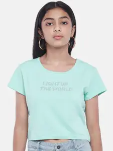 Coolsters by Pantaloons Girls Blue Typography Printed Cotton T-shirt