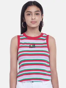 Coolsters by Pantaloons Girls Pink & Red Striped Cotton T-shirt