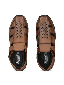SHENCES Men Leather Shoe-Style Sandals