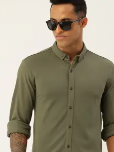 FOREVER 21 Men Olive Green Solid Pure Cotton Casual Shirt