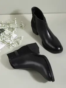 DressBerry Women Black Solid Mid-Top Block Regular Heel Boots