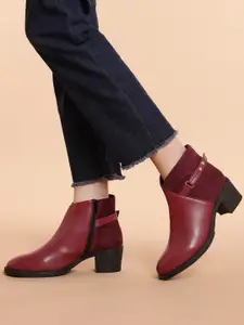 DressBerry Women Maroon Solid Mid-Top Block Heel Regular Boots