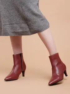 Dressberry Women Maroon Solid Mid-Top Kitten Heel Regular Boots