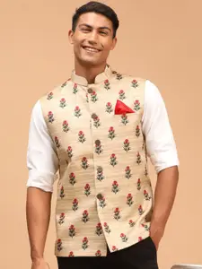 VASTRAMAY Men Beige Printed Nehru Jacket