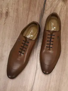 Louis Philippe Men Brown Textured Formal Derbys Shoes