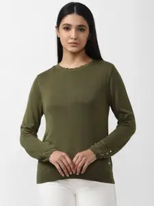 Van Heusen Woman Olive Green Solid Long Sleeves Top