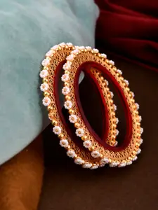 Silvermerc Designs Set Of 2 Gold-Plated White Stone Studded Bangle