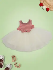 MeeMee Girls White & Pink Embellished Dress
