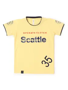 earth conscious Boys Yellow Typography Printed T-shirt